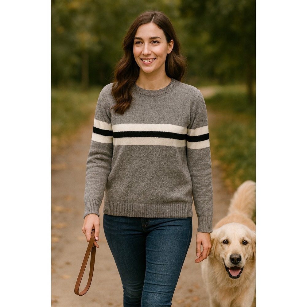 EUC Brandy Melville Womens Medium Gray White Striped Wool Blend Pullover Sweater
